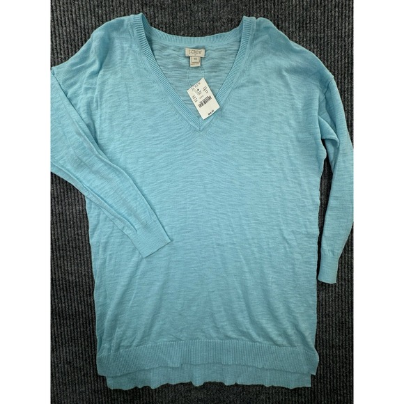 J Crew‎ Sweater Womens X-Small Mint Green Heather 100% Cotton V-Neck New - Picture 1 of 8